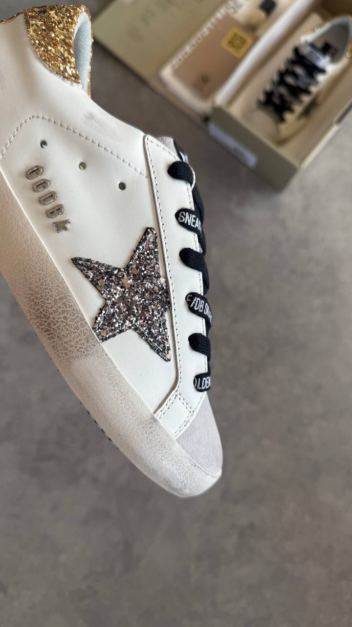 Golden Goose Superstar White Silver Star Gold Heel