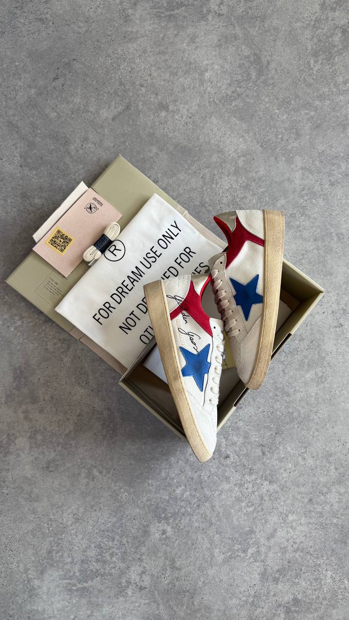 Golden Goose Ball Star White Blue Star Red Heel