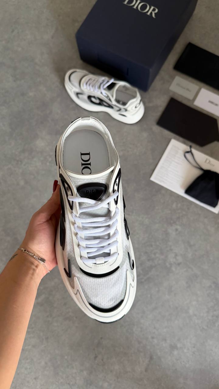 Dior B30 Runner White Technical Mesh with Black Graphic Details Sneaker