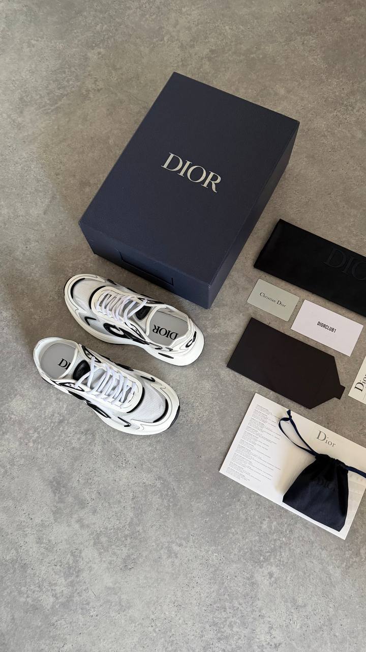 Dior B30 Runner White Technical Mesh with Black Graphic Details Sneaker