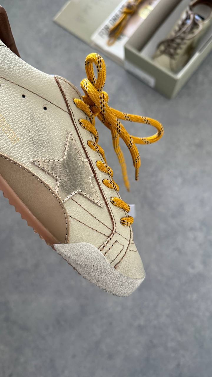 Golden Goose Superstar White Leather with Brown Leather Star & Multicolor Laces