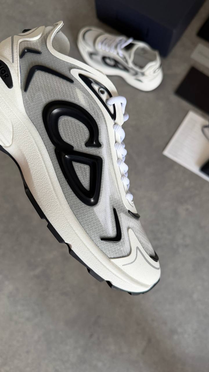 Dior B30 Runner White Technical Mesh with Black Graphic Details Sneaker