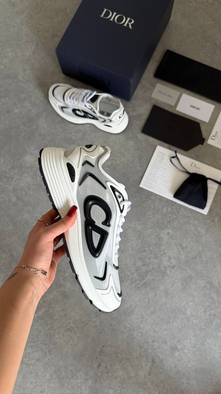 Dior B30 Runner White Technical Mesh with Black Graphic Details Sneaker