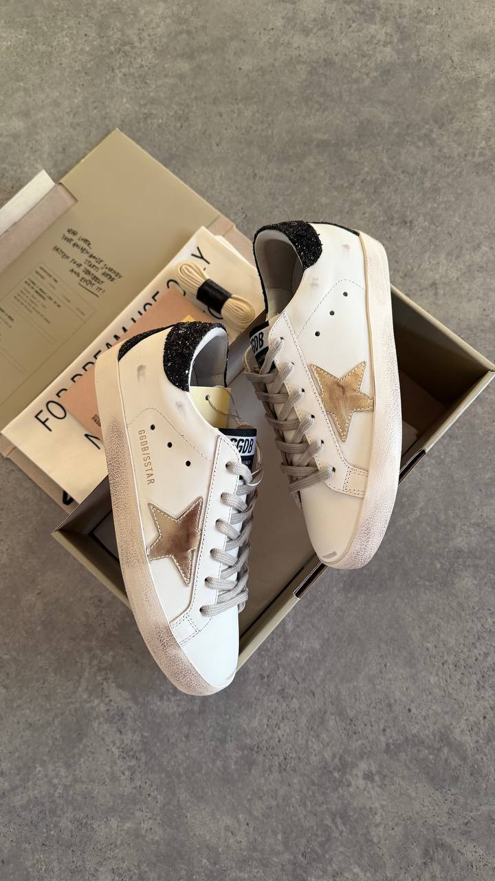 Golden Goose Superstar White Gold Star Black Heel