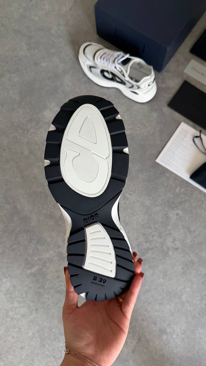 Dior B30 Runner White Technical Mesh with Black Graphic Details Sneaker