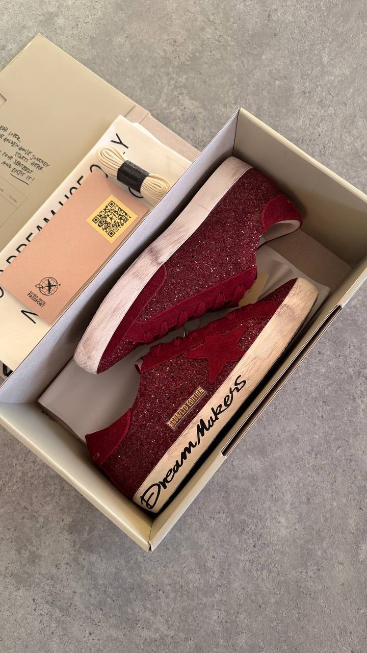 Golden Goose Superstar Bordeaux Glitter Suede “Dream Makers” Limited Edition Sneaker