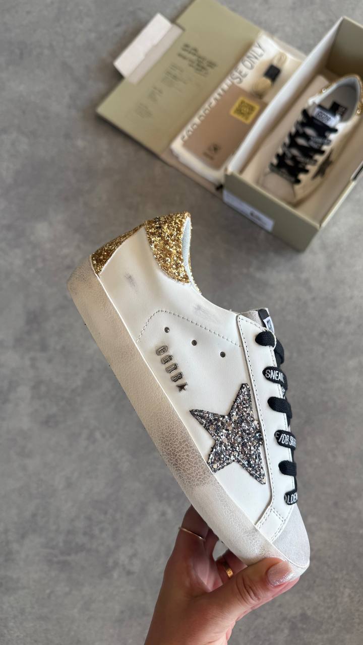 Golden Goose Superstar White Silver Star Gold Heel