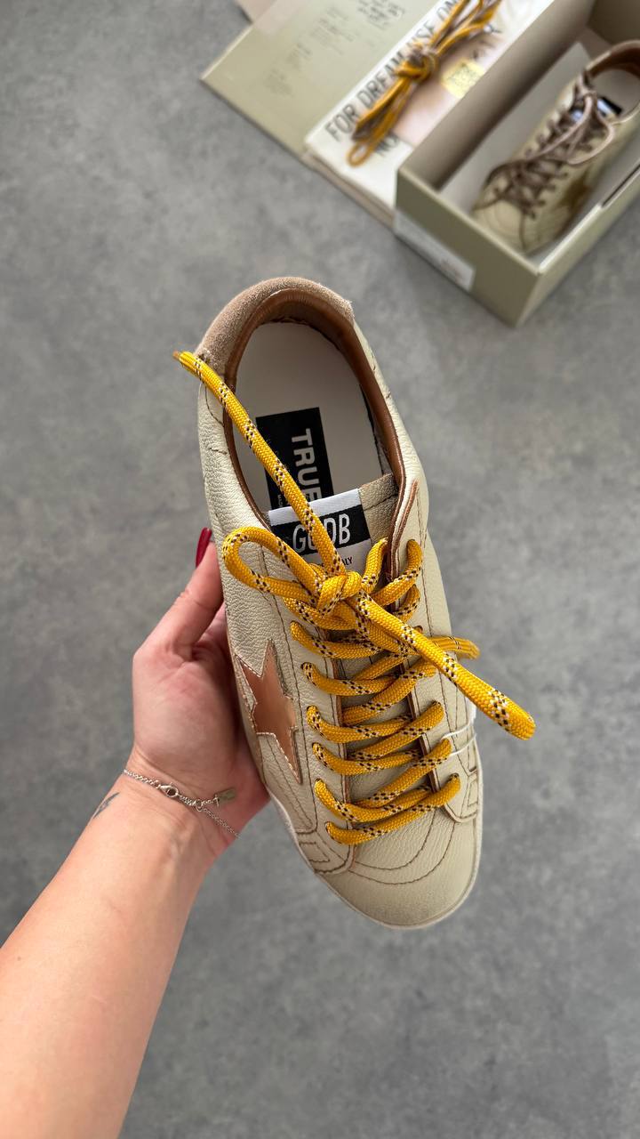 Golden Goose Superstar White Leather with Brown Leather Star & Multicolor Laces