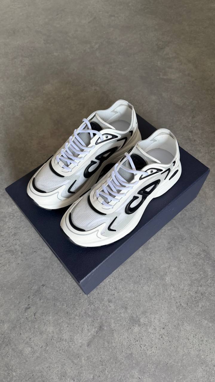 Dior B30 Runner White Technical Mesh with Black Graphic Details Sneaker