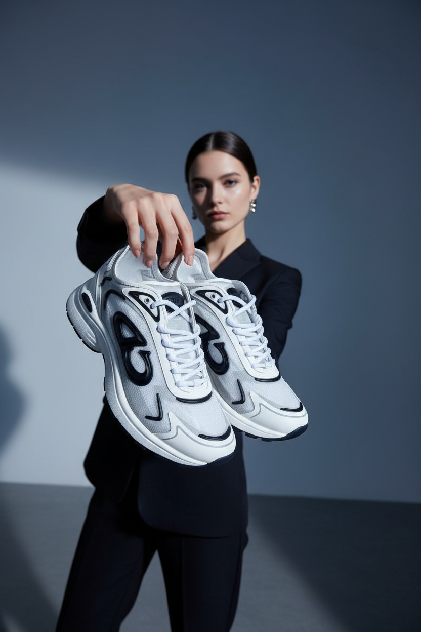 Dior B30 Runner White Technical Mesh with Black Graphic Details Sneaker