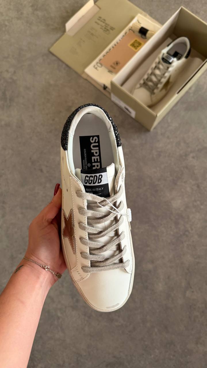 Golden Goose Superstar White Gold Star Black Heel