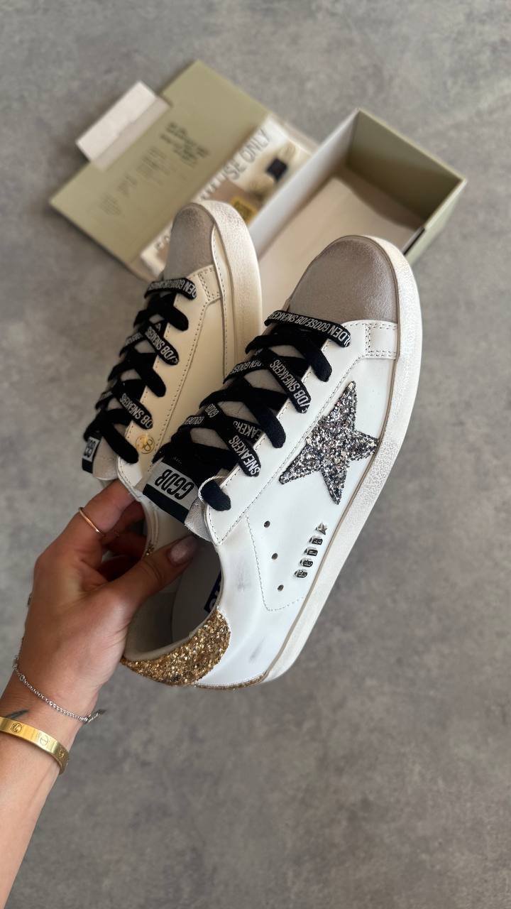 Golden Goose Superstar White Silver Star Gold Heel