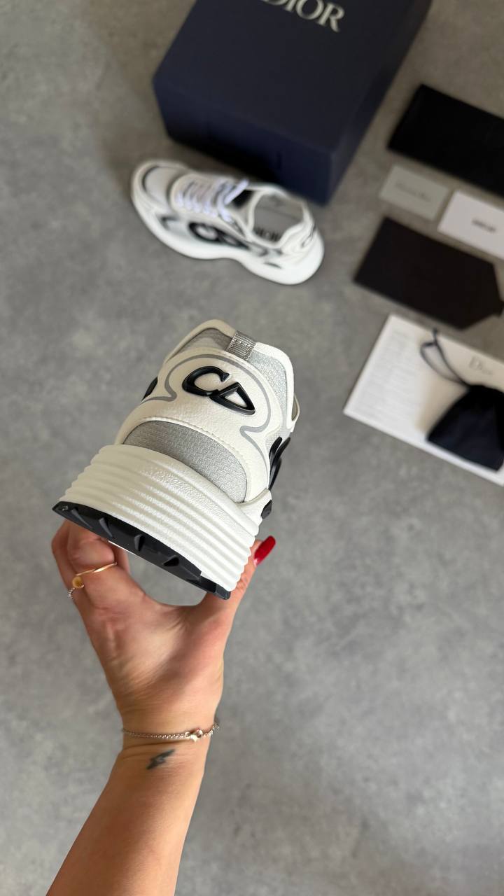 Dior B30 Runner White Technical Mesh with Black Graphic Details Sneaker