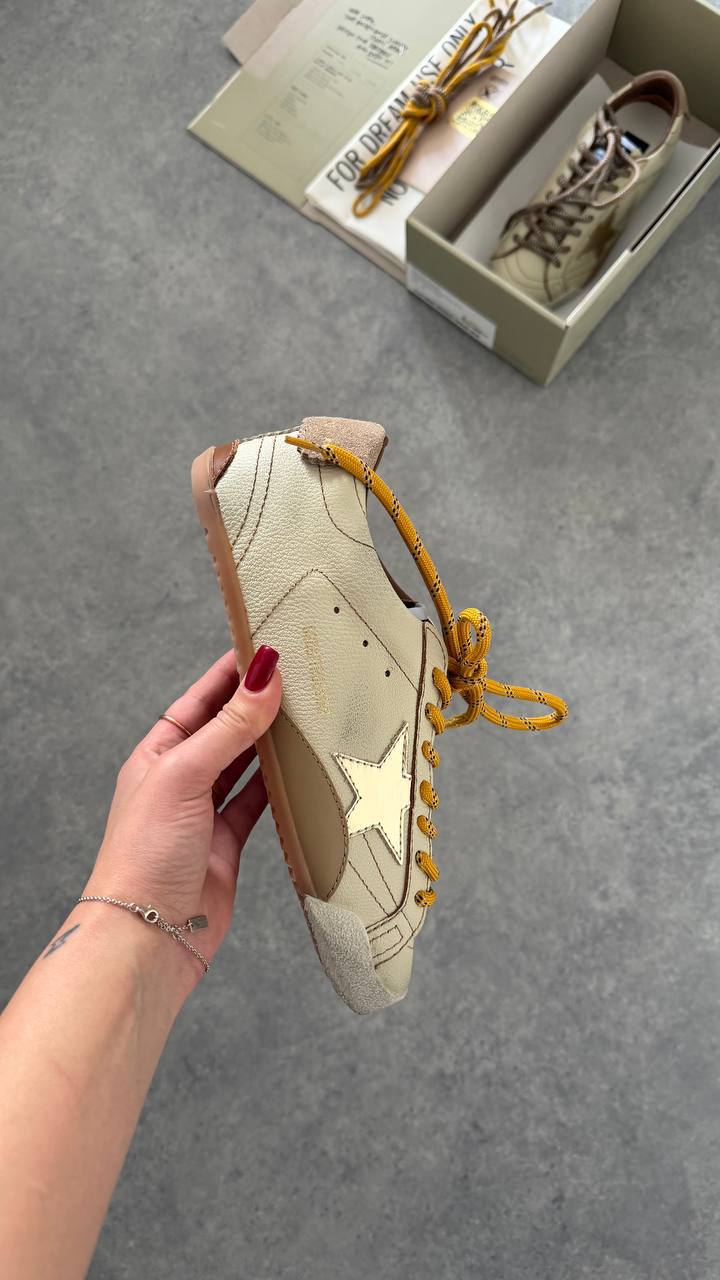 Golden Goose Superstar White Leather with Brown Leather Star & Multicolor Laces