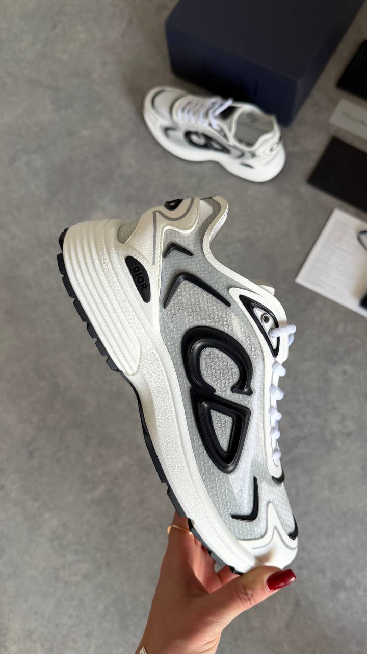 Dior B30 Runner White Technical Mesh with Black Graphic Details Sneaker