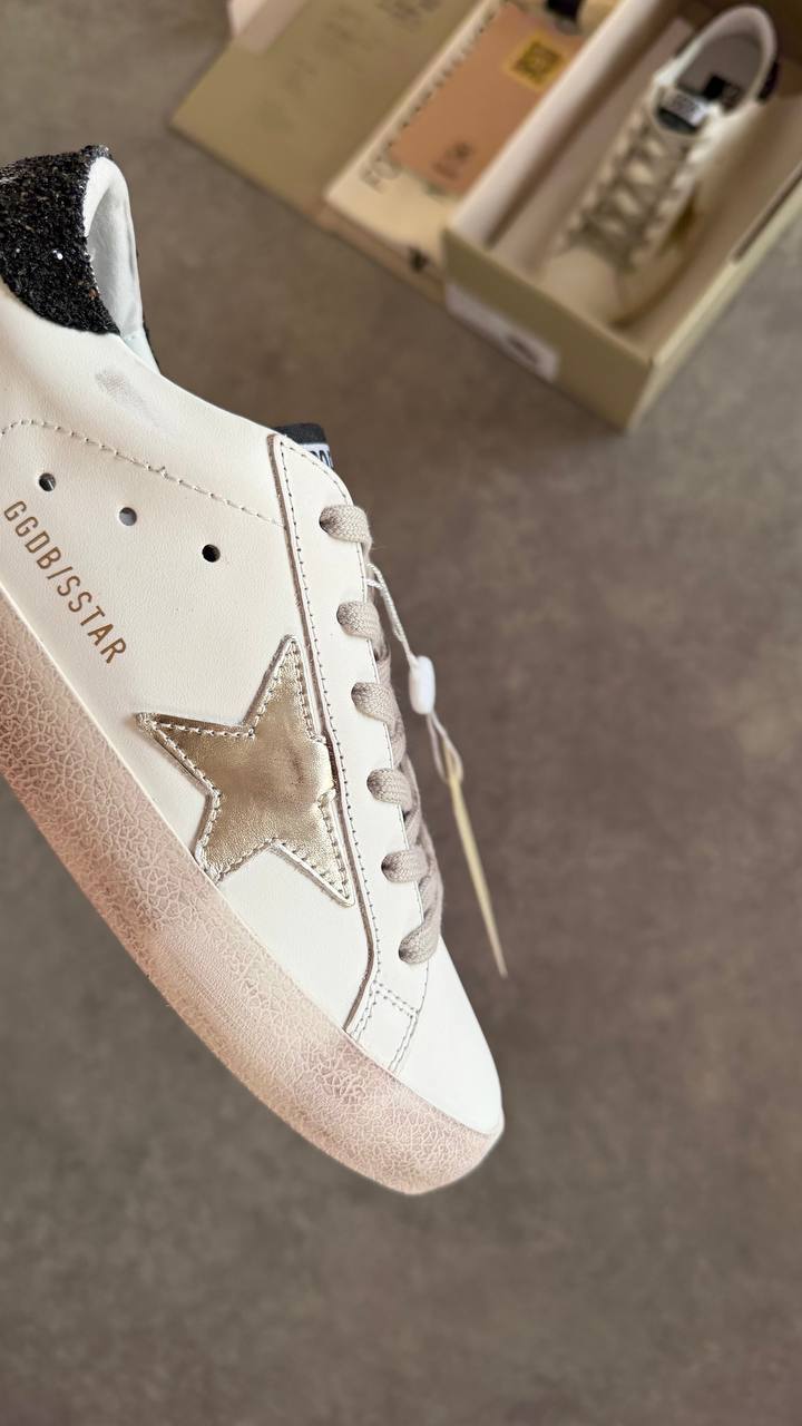 Golden Goose Superstar White Gold Star Black Heel