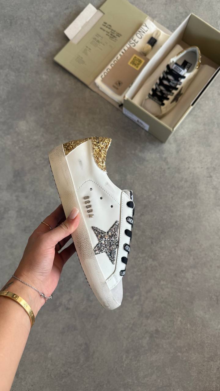 Golden Goose Superstar White Silver Star Gold Heel