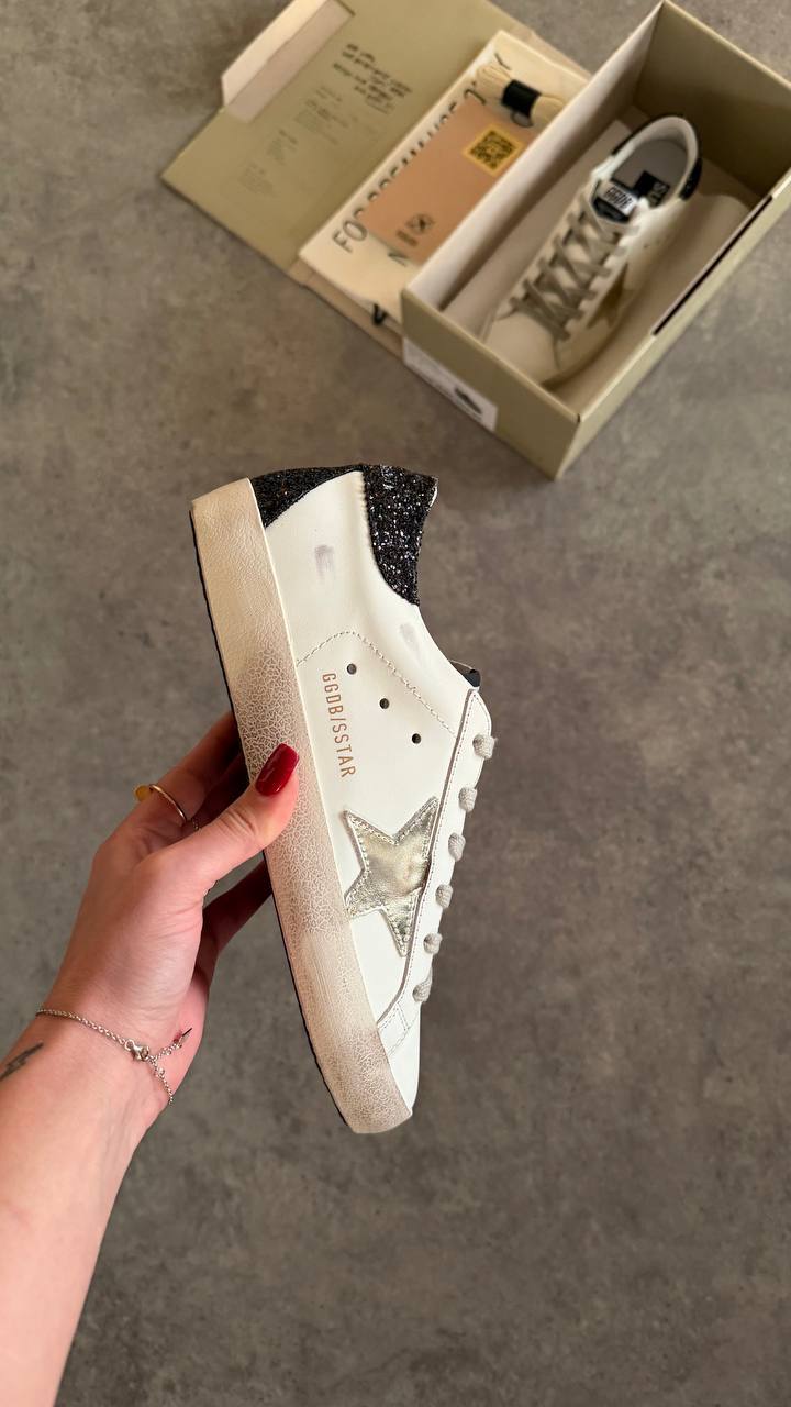 Golden Goose Superstar White Gold Star Black Heel