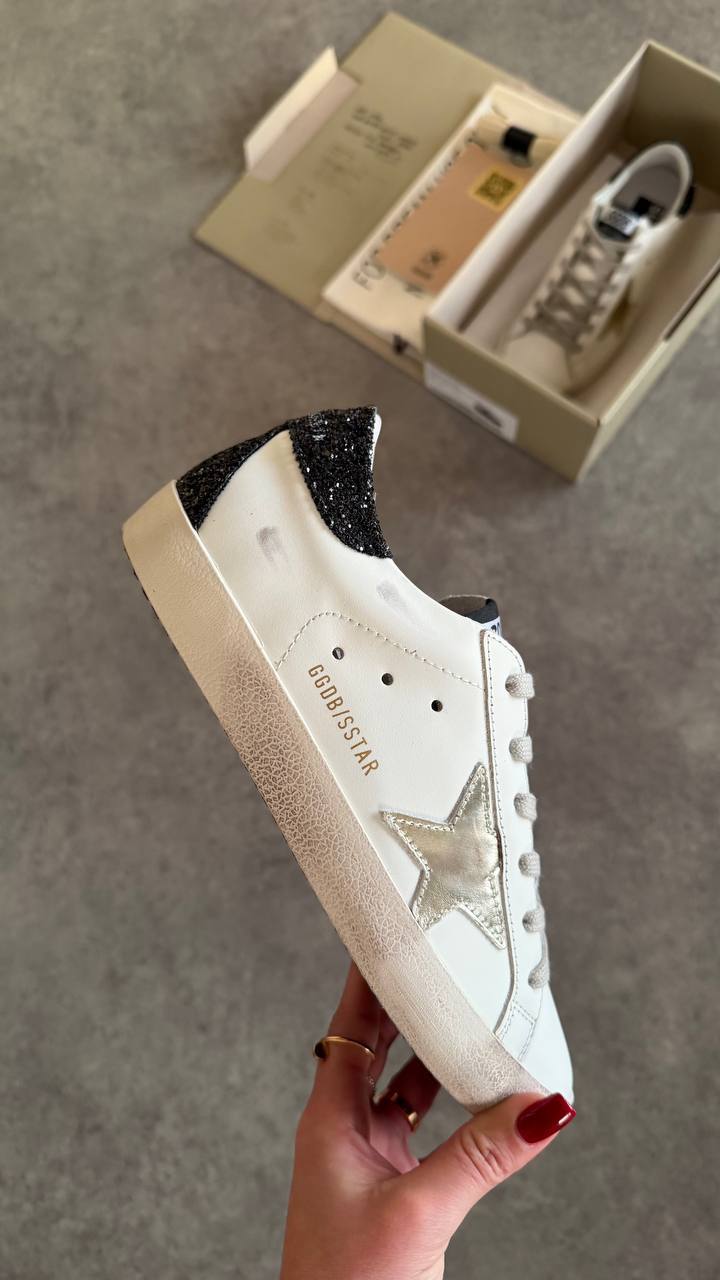 Golden Goose Superstar White Gold Star Black Heel